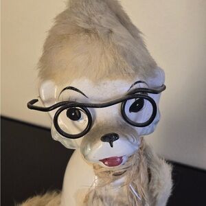 MID CENTURY PORCELAIN Dog Poodle Japan Rabbit Fur 4" x 7" Figurine - Set of 2